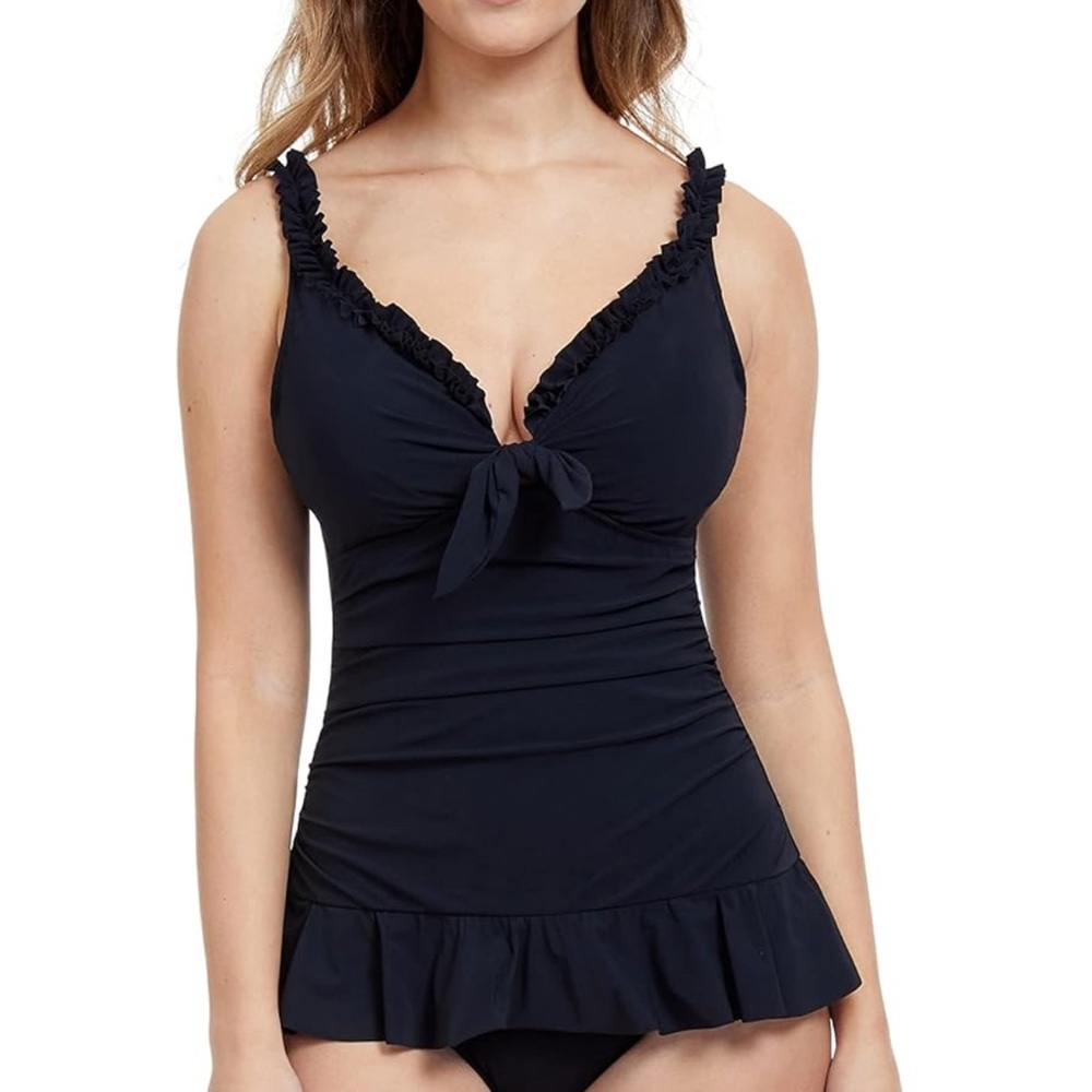 Profile by Gottex Frill Me Women's Black Ruffled Swim Dress Sz 8